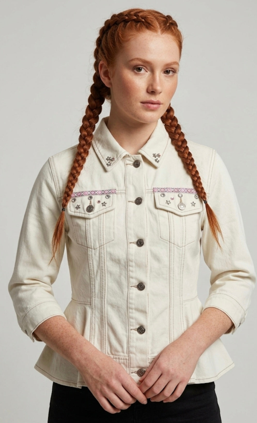 Chaqueta vaquera bohemia blanco roto marfil talla M