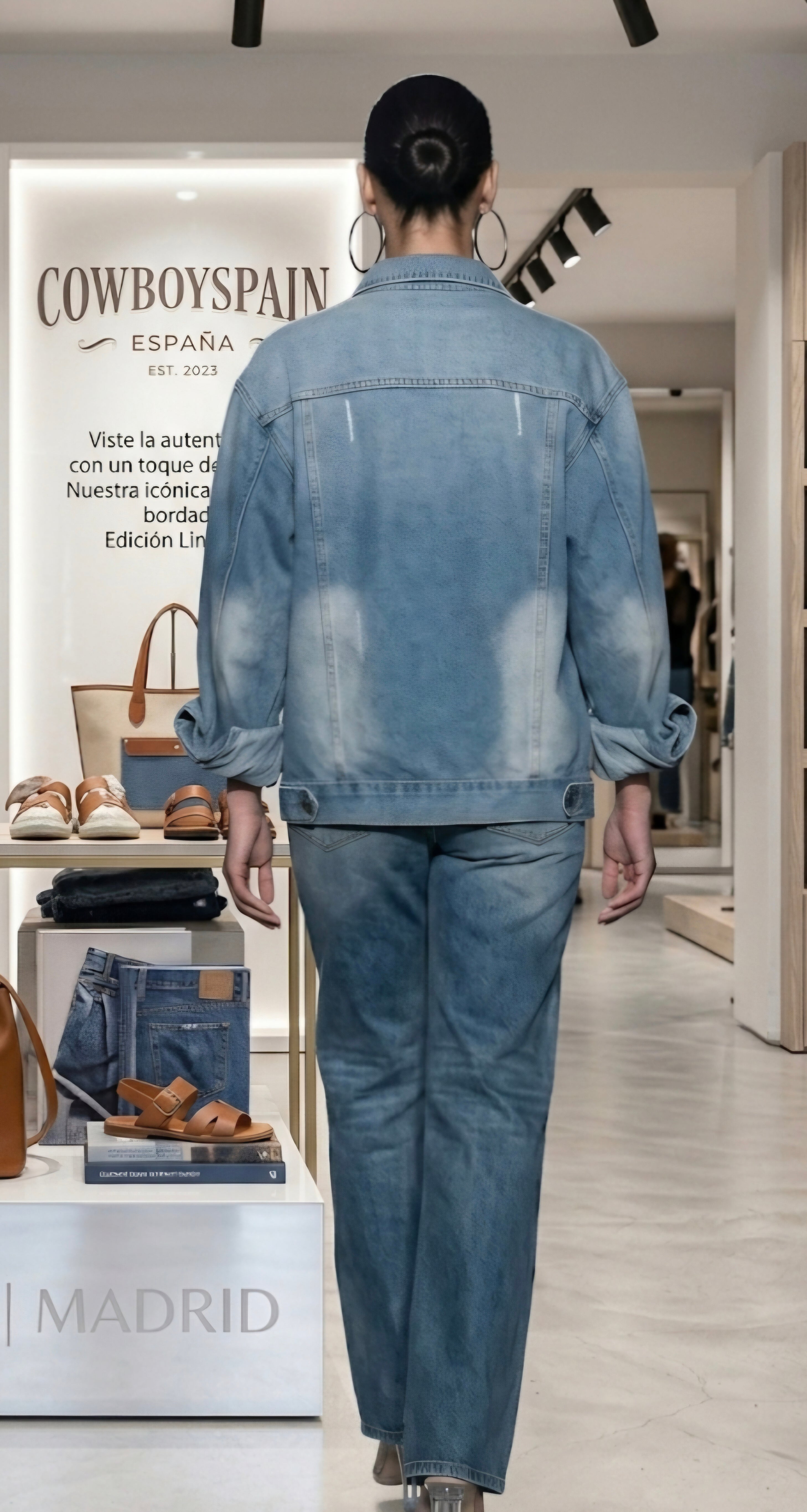 Detalle bordados espejos y hojas chaqueta vaquera azul Edición Limitada Madrid | vaqueraspain