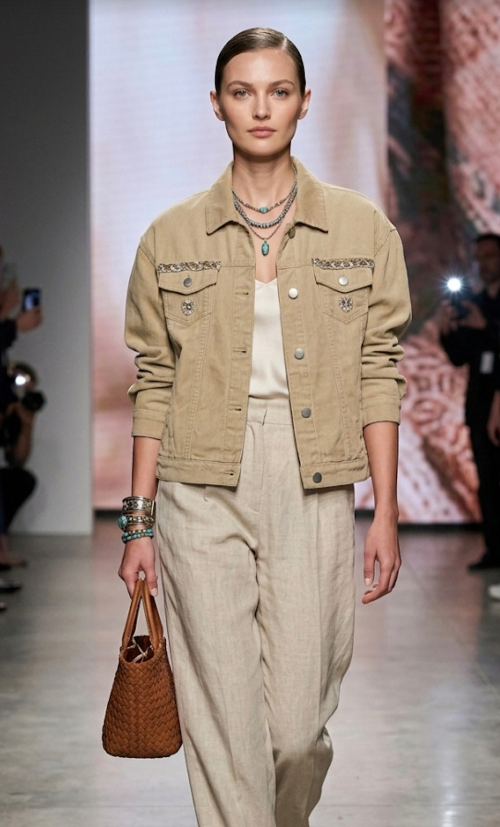 Chaqueta vaquera beige boho chic talla M con detalles dorados | vaqueraspain