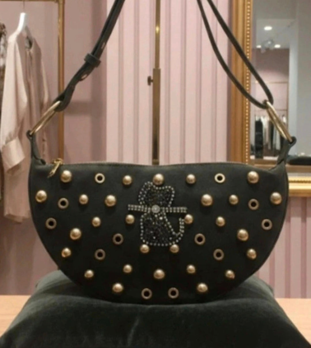 Bolso boho chic gato elegante collar strass de antelina verde oliva vintage | vaqueraspain