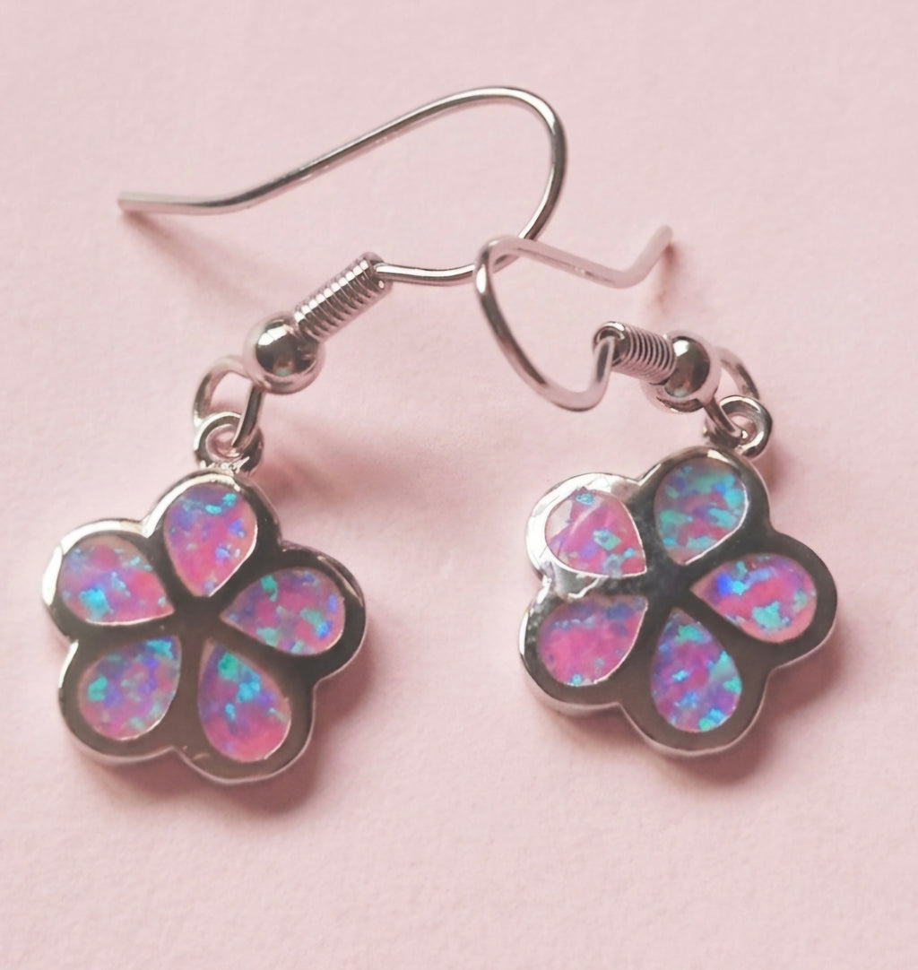 Pendientes flor de ópalo sintético y plata 925