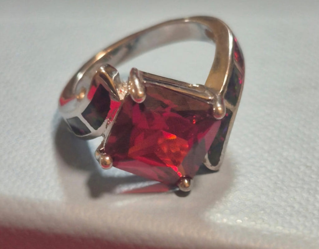 Anillo corte princesa plata 925 con ópalo negro cultivado talla 13,5 boho chic | vaqueraspain