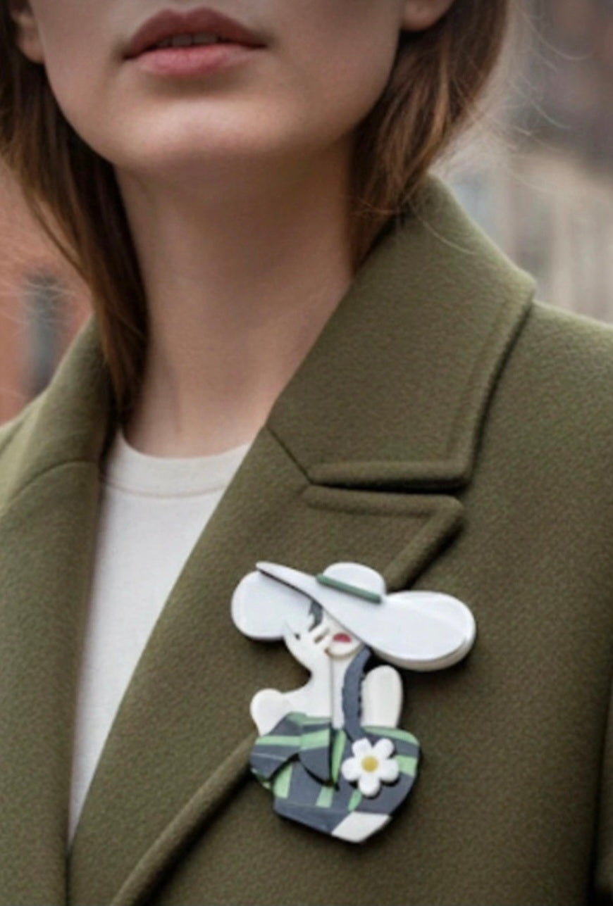 Broche retro mujer con trenza dorada art déco | vaqueraspain