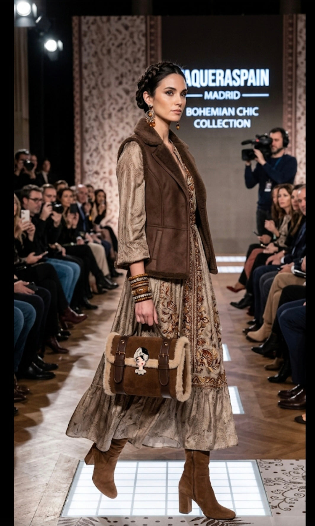 Bolso boho chic artesanal de antelina marrón